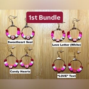 Valentine's Day Heishi Bead Hoop Earrings w/ Polymer Clay Charm (Bundles)